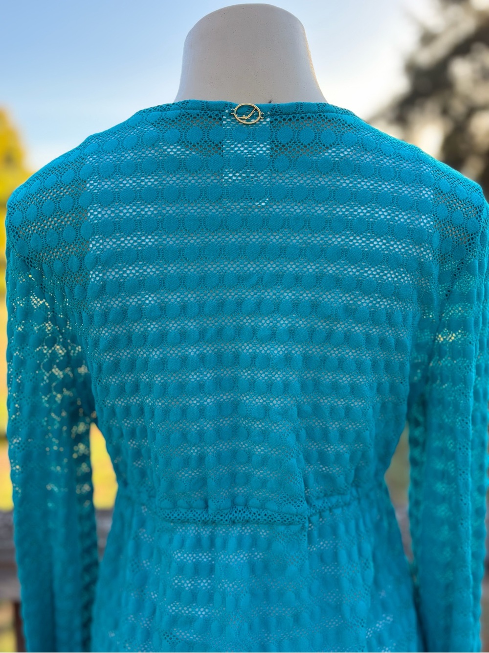 Jantzen Teal Crochet Eyelet Swimsuit Coverup Women’s Size L Boho Chic Fairycore - Picture 3 of 16